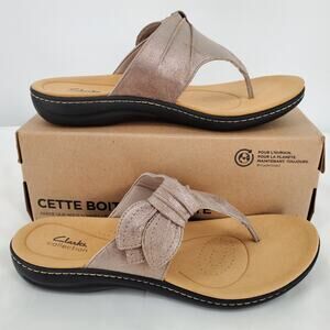 Clarks Womens 12 Wide Laurieann Rae Sandal Thong Adjustable Taupe Metallic New